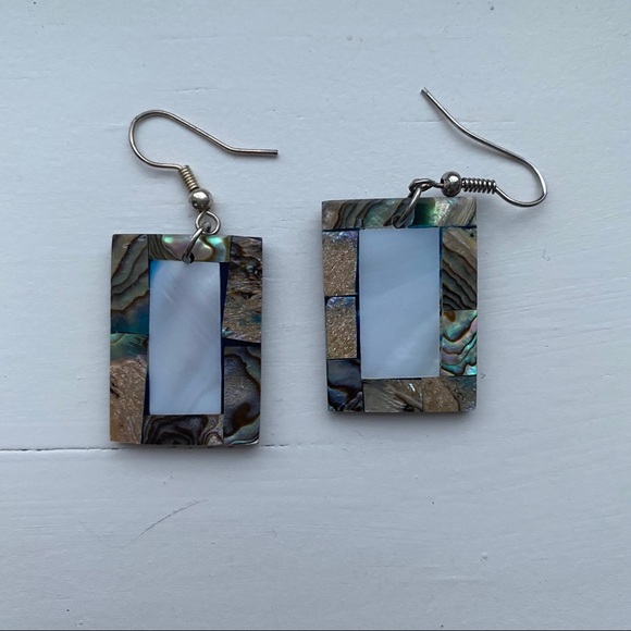 Boho multicolored tile rectangle drop earrings - Picture 5 of 5